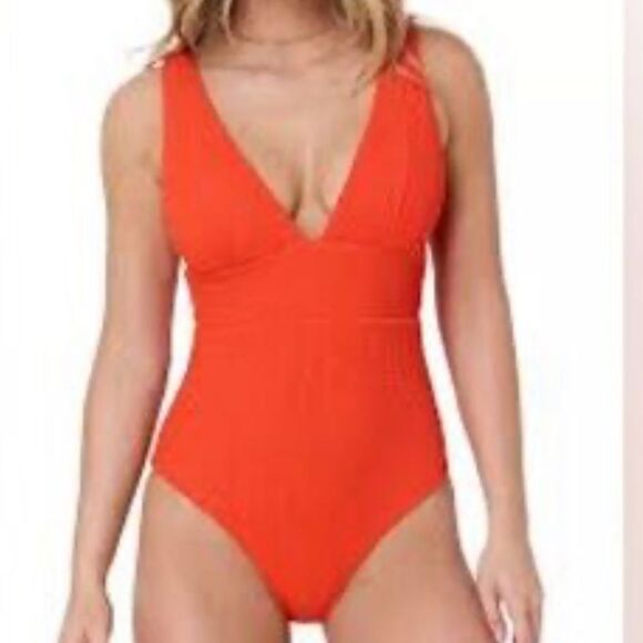 Andie The Mykonos One Piece Swimsuit Textured Orange Size XL NWT - Picture 1 of 6